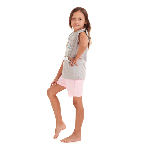 Girls summer pajama set Unicorn t-shirt + Pink shorts